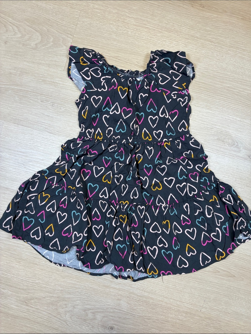 Cat & Jack Girls Gray & Multicolor Heart Print Ruffle Dress